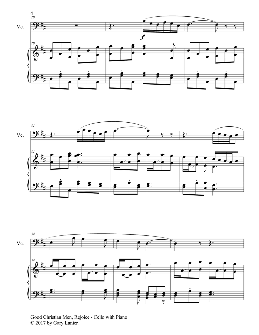 GOOD CHRISTIAN MEN, REJOICE (Cello with Piano & Score/Part) Piano scores gallery preview page 5