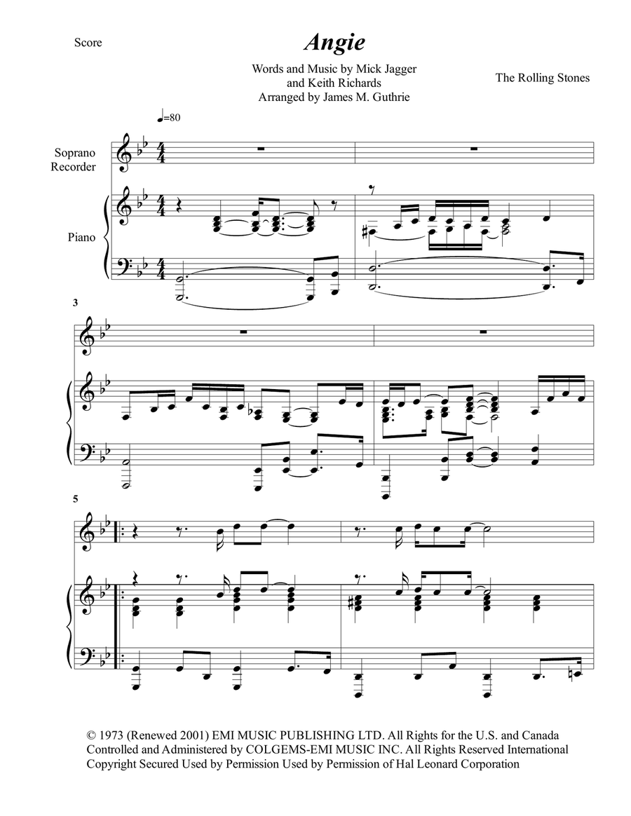 Angie Angie Piano scores gallery preview page 1