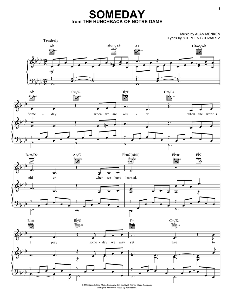 Someday (from The Hunchback Of Notre Dame) Piano, Vocal, Guitar scores gallery preview page 1