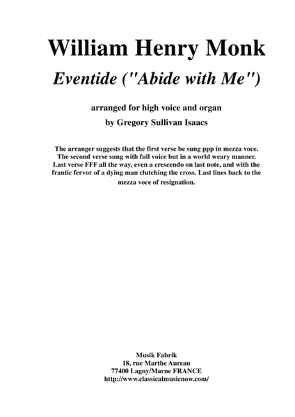 William Henry Monk, “Eventide” ‘(“Abide with me”) arranged for high voice and organ image number null