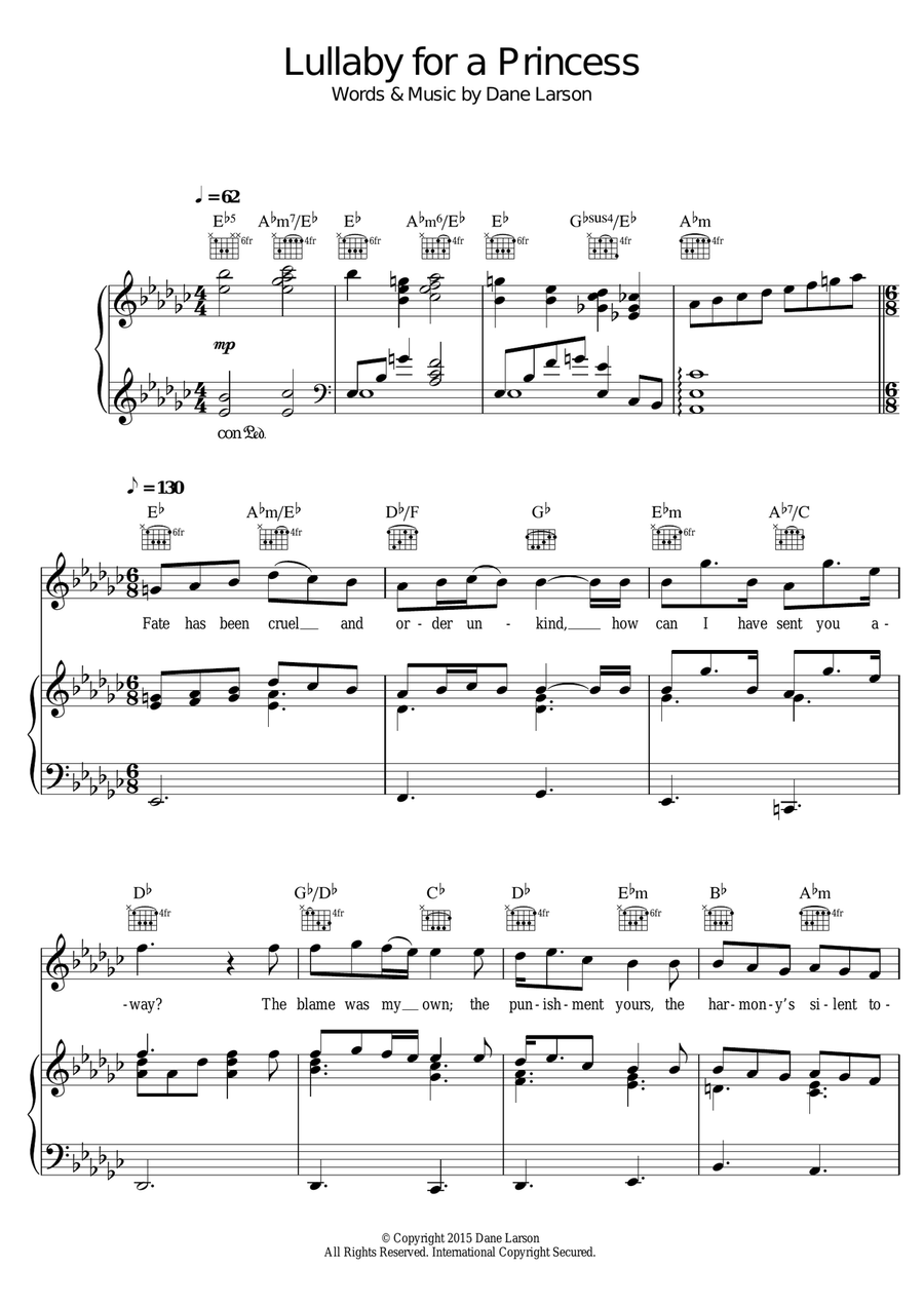 Lullaby For A Princess Piano, Vocal scores gallery preview page 1