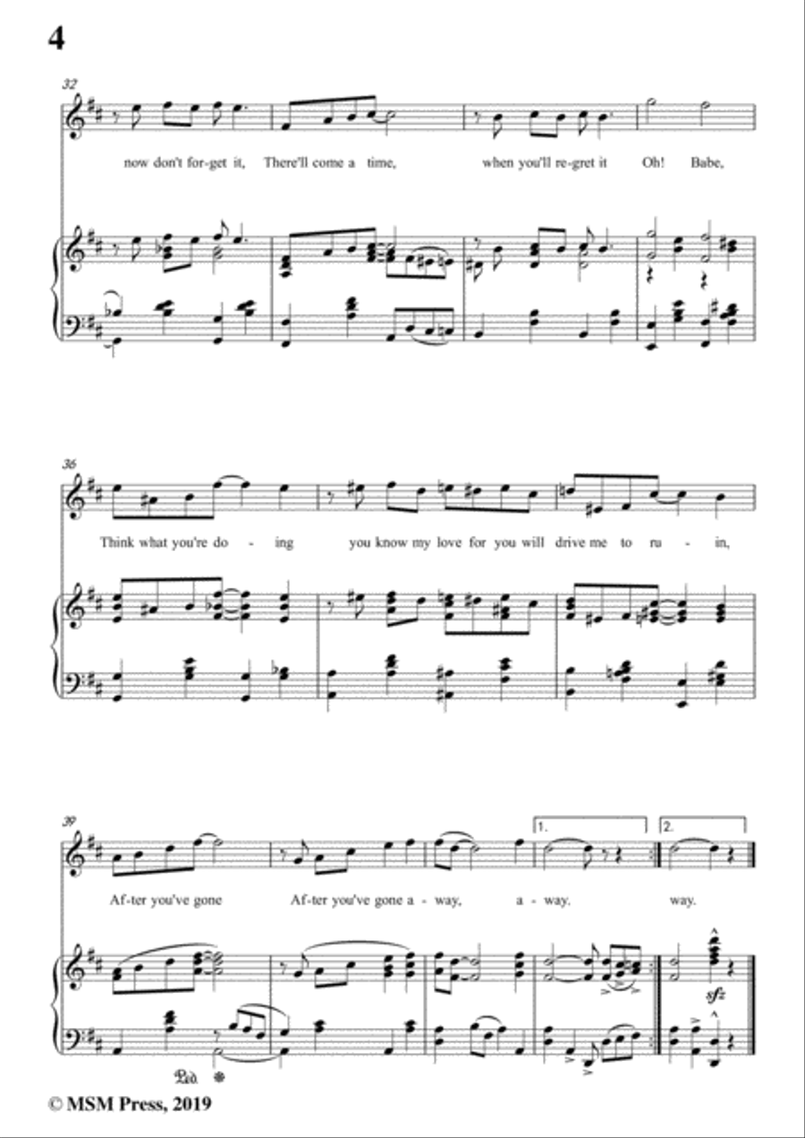 Turner Layton-After You've Gone,in D Major,for Voice and Piano Voice Solo scores gallery preview page 6