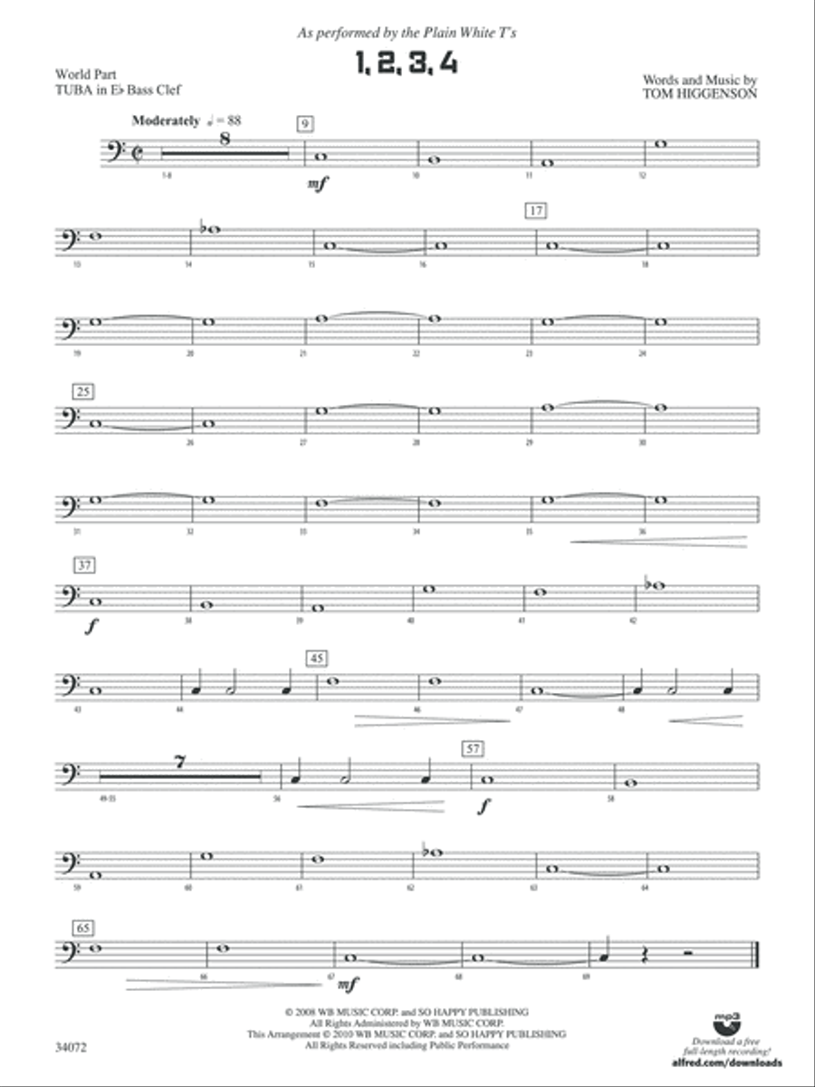 1, 2, 3, 4: (World Part) E-flat Tuba B.C. Concert Band scores gallery preview page 1