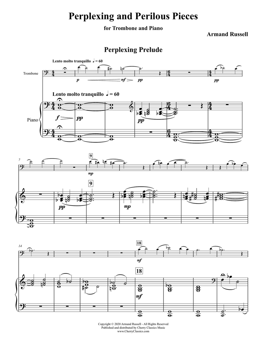 Perplexing and Perilous Pieces for Trombone and Piano Piano scores gallery preview page 1
