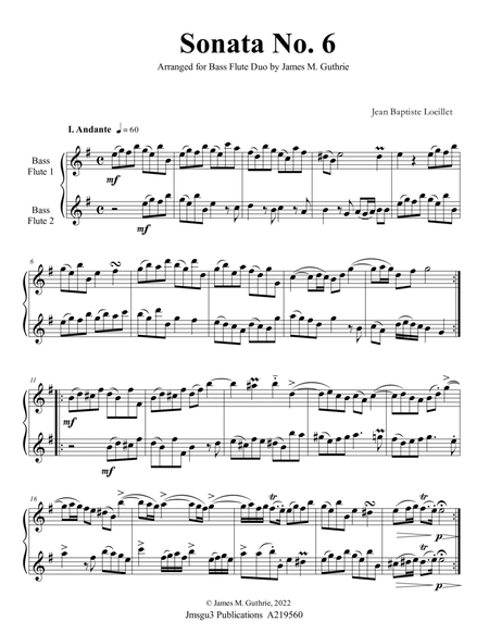 Loeillet: Sonata No. 6 for Bass Flute Duo image number null