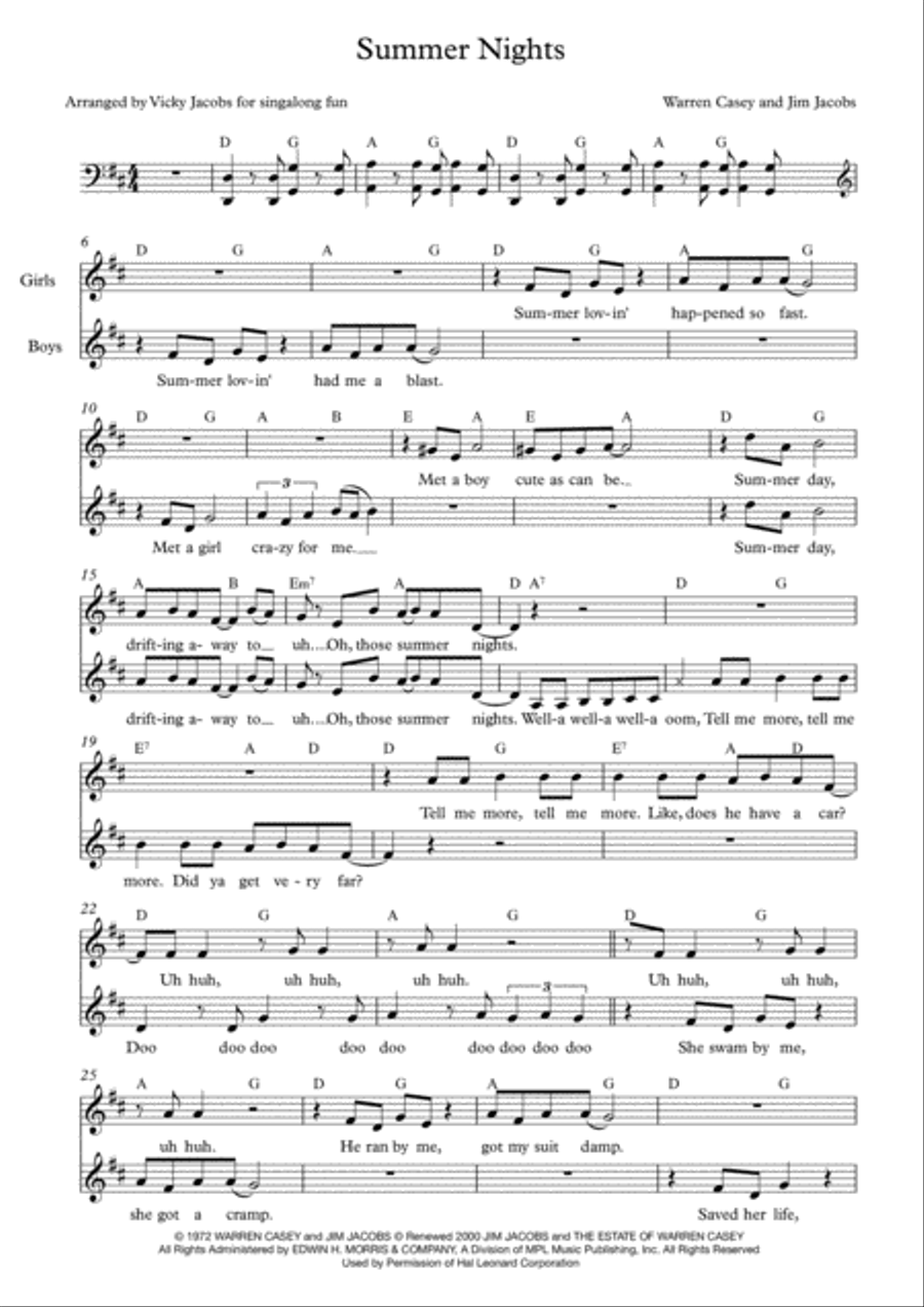 Summer Nights 2-Part scores gallery preview page 1