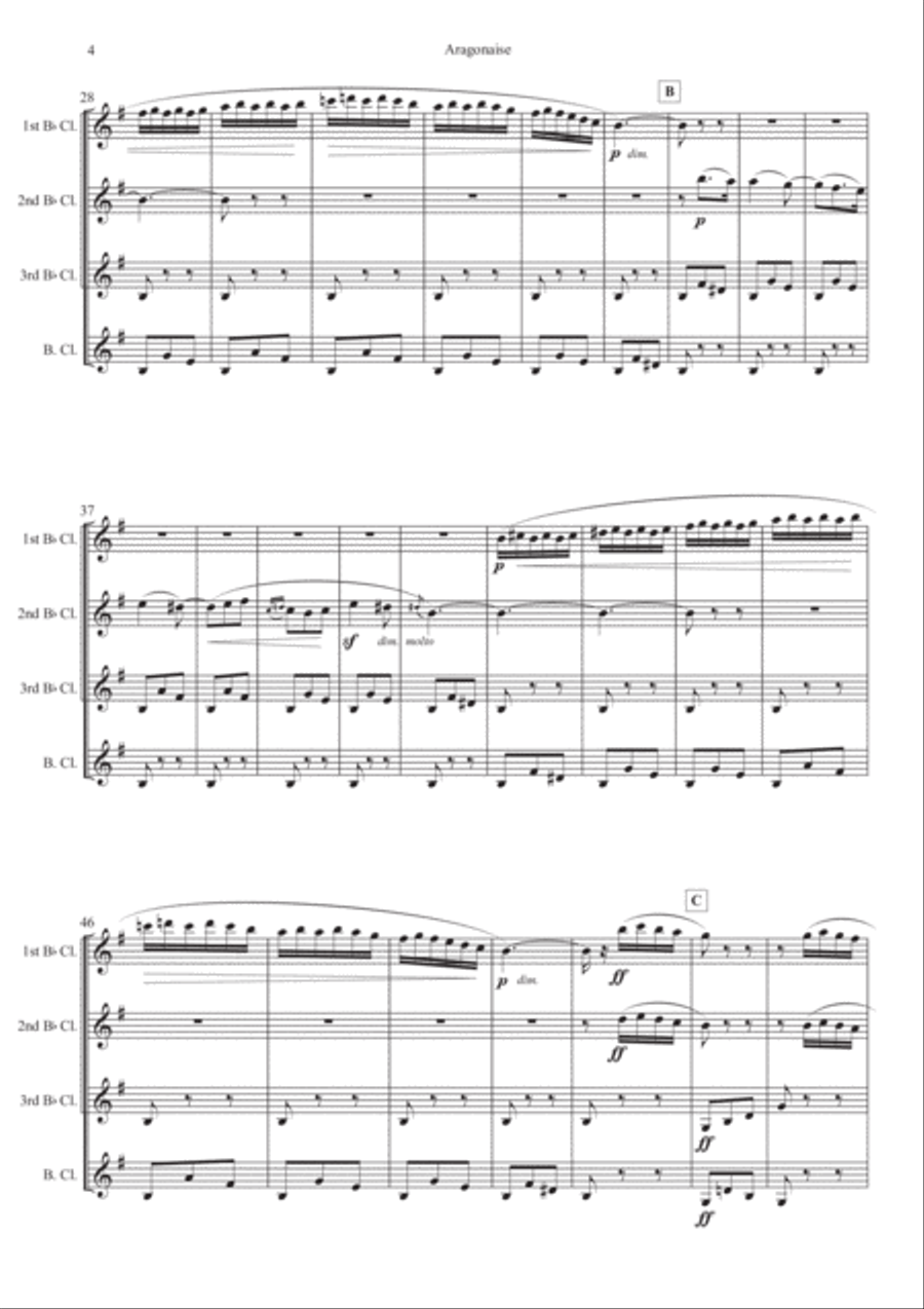 Aragonaise from Carmen for Clarinet Quartet Clarinet Quartet scores gallery preview page 4