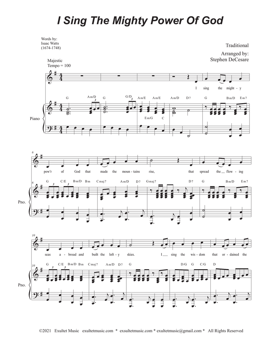 I Sing The Mighty Power Of God (Vocal solo - Piano accompaniment) Voice Solo scores gallery preview page 2