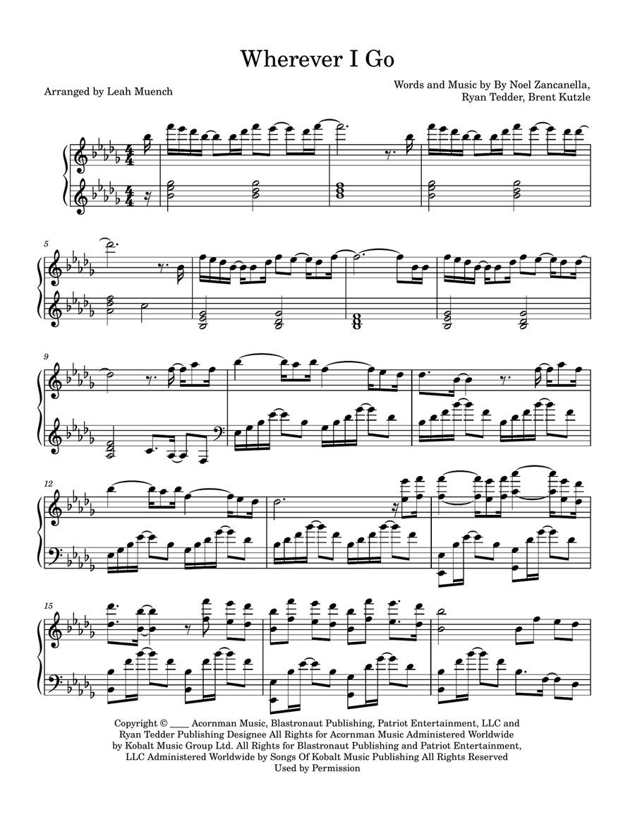 Wherever I Go Piano Solo scores gallery preview page 1