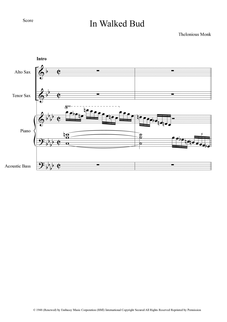 In Walked Bud Jazz Ensemble scores gallery preview page 1