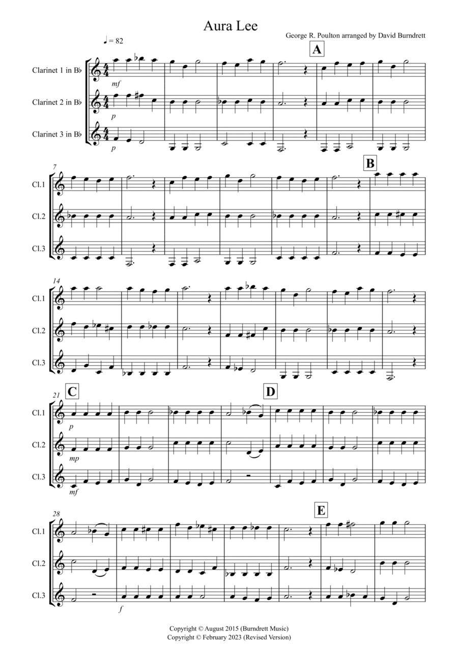 Aura Lee for Clarinet Trio Clarinet Trio scores gallery preview page 1