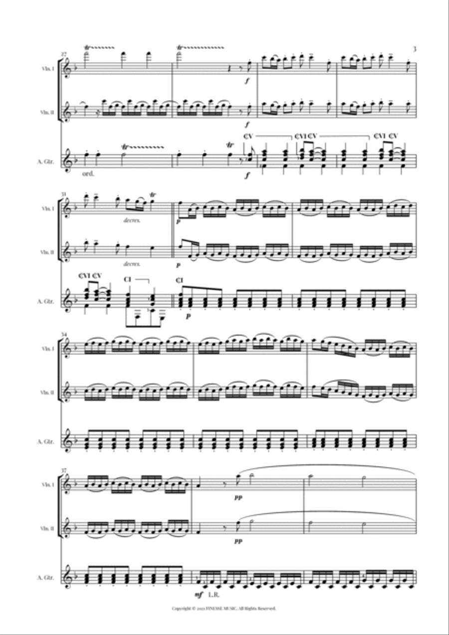 TRIO - Four Seasons Spring (Allegro) for 2 VIOLINS and ACOUSTIC GUITAR - F Major Small Ensemble scores gallery preview page 5