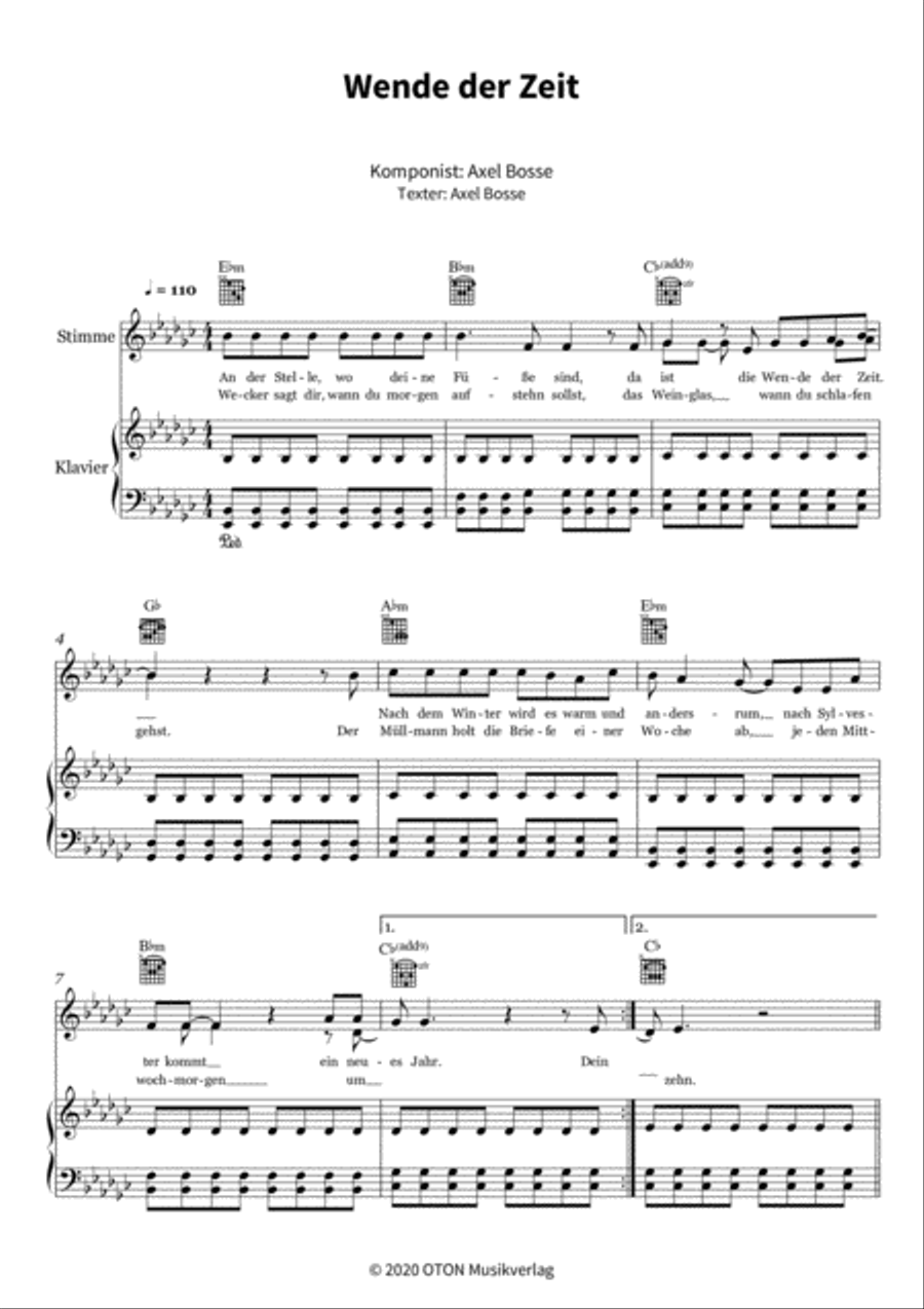 Wende der Zeit Piano, Vocal, Guitar scores gallery preview page 3