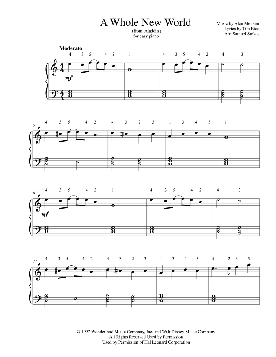 A Whole New World (from 'Aladdin') A Whole New World (from 'Aladdin') Easy Piano scores gallery preview page 1