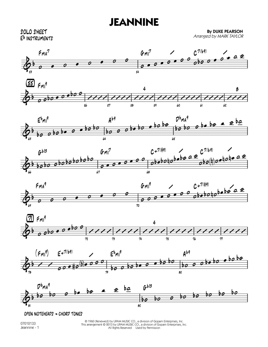 Jeannine - Eb Solo Sheet Jeannine - Eb Solo Sheet Jazz Ensemble scores gallery preview page 1