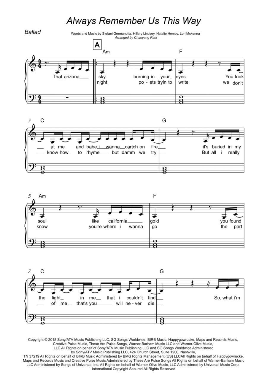 Always Remember Us This Way Voice scores gallery preview page 1