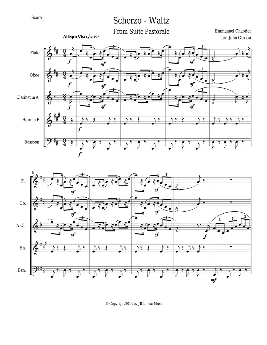 Chabrier - wind quintet - Scherzo from Suite Pastorale Woodwind Quintet scores gallery preview page 1