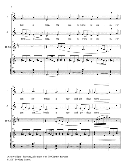 O HOLY NIGHT (Soprano, Alto Duet with Bb Clarinet & Piano - Score & Parts included) image number null