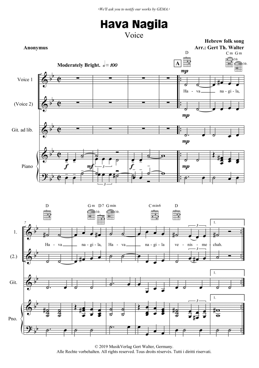 Hava Nagila Voice Solo scores gallery preview page 1