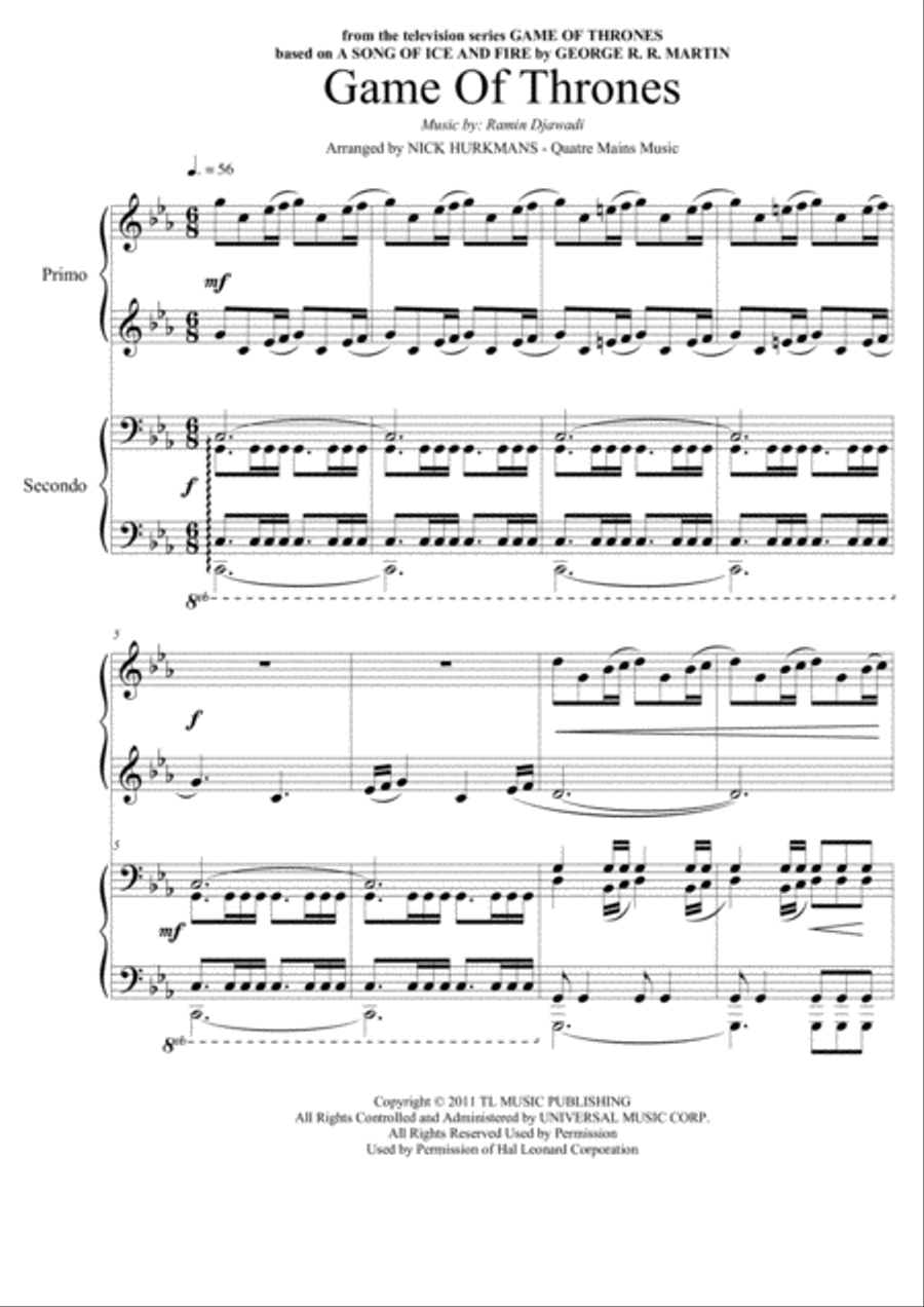 Game Of Thrones Piano scores gallery preview page 1