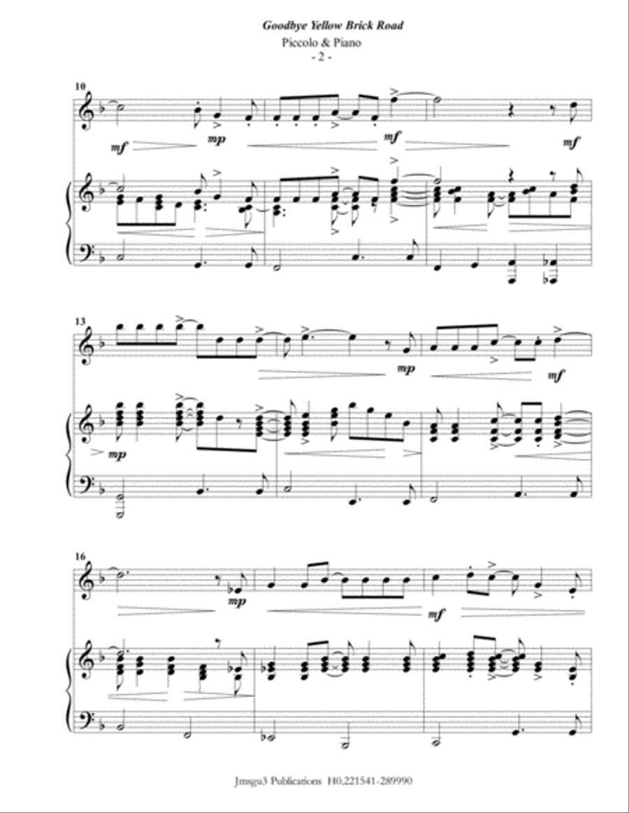 Goodbye Yellow Brick Road Piccolo scores gallery preview page 2