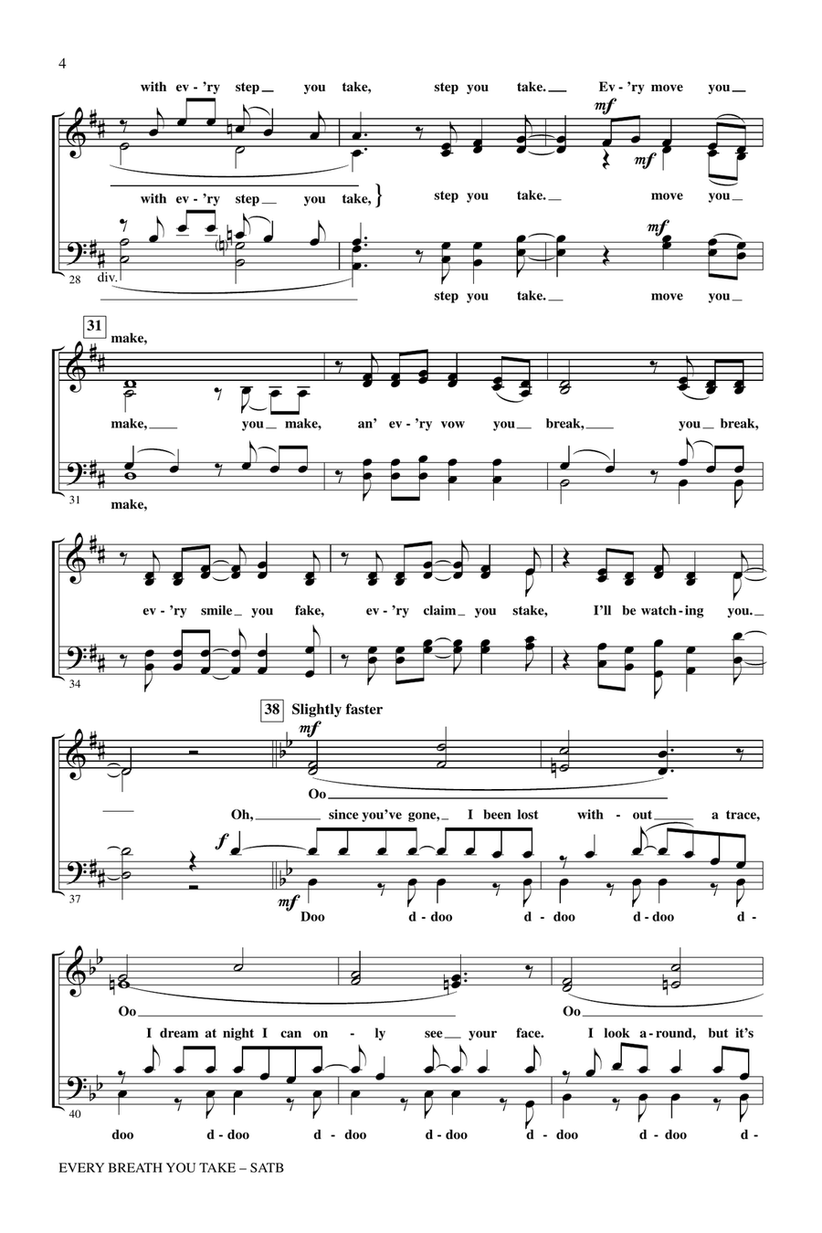 Every Breath You Take Every Breath You Take 4-Part scores gallery preview page 3
