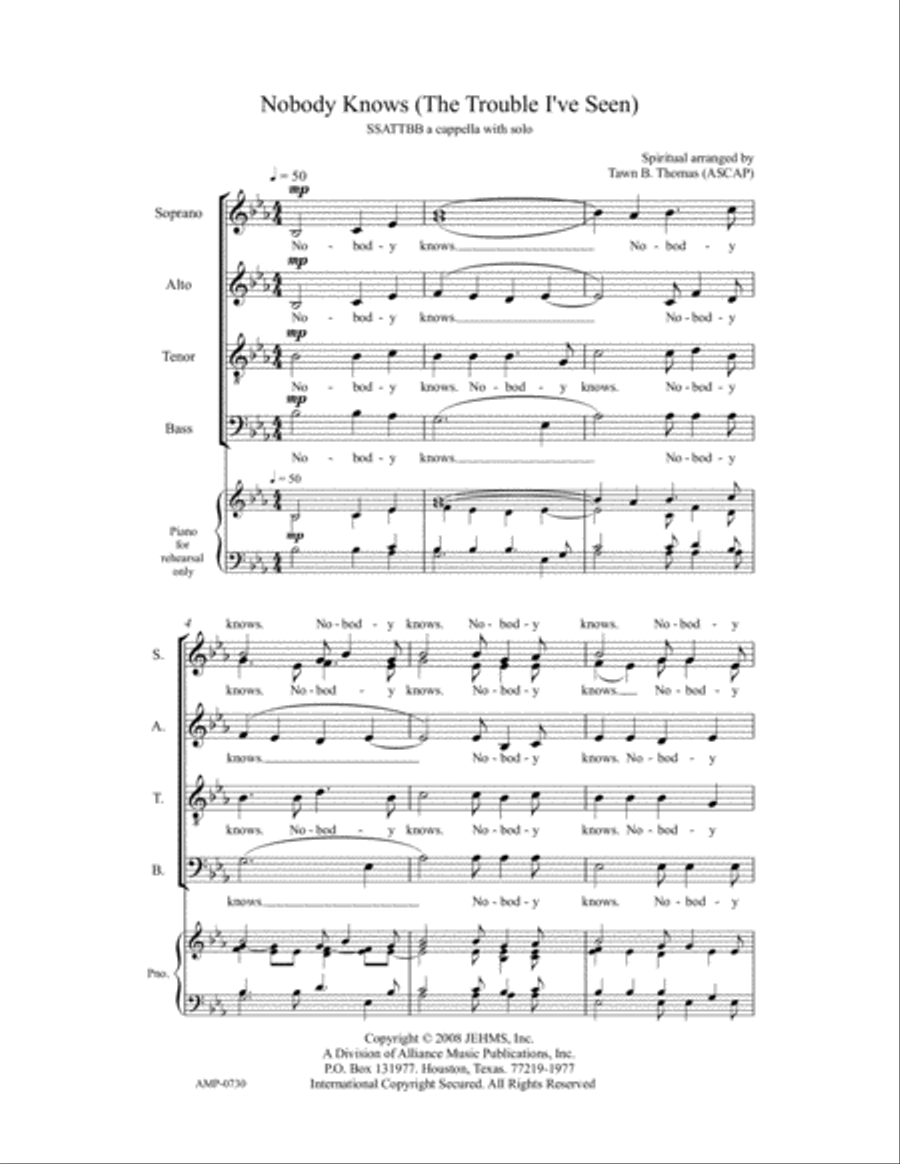 Nobody Knows (The Trouble I've Seen) A Cappella scores gallery preview page 2