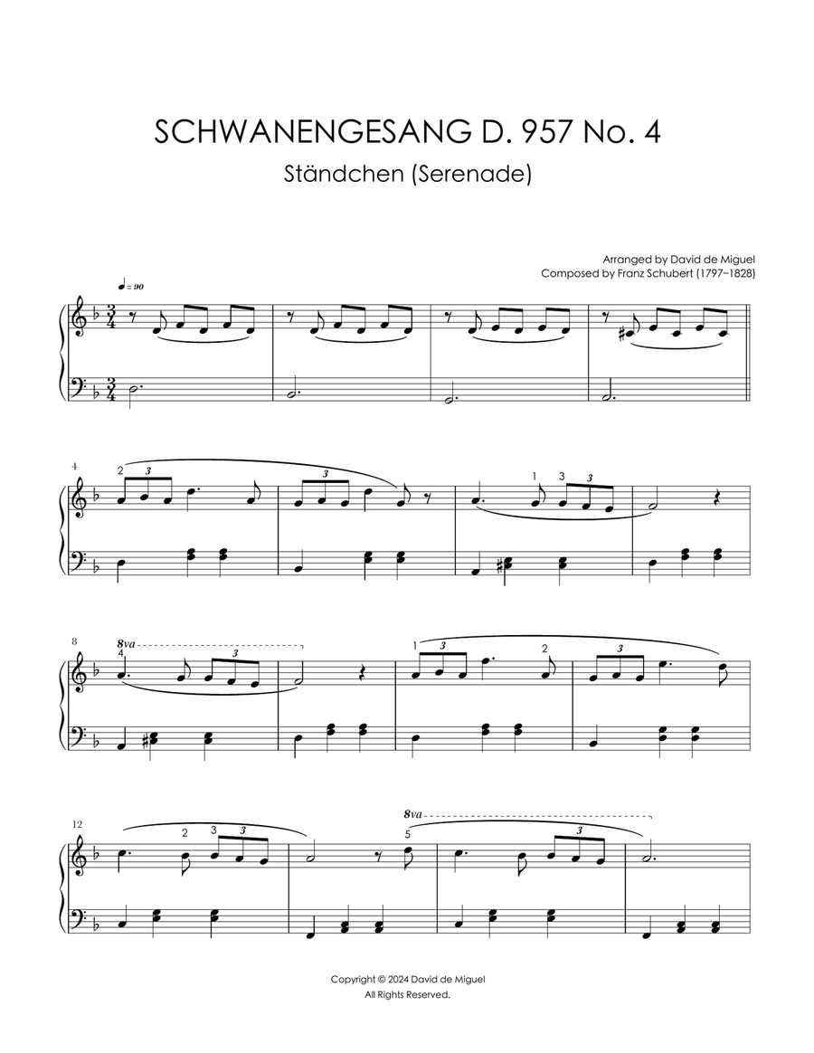 Schubert - Schwanengesang D. 957 No. 4 – Ständchen (Serenade) Easy Piano scores gallery preview page 1
