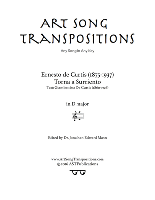 DE CURTIS: Torna a Surriento (transposed to D major)