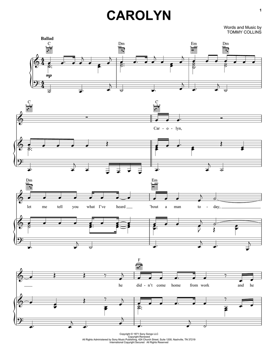 Carolyn Piano, Vocal, Guitar scores gallery preview page 1