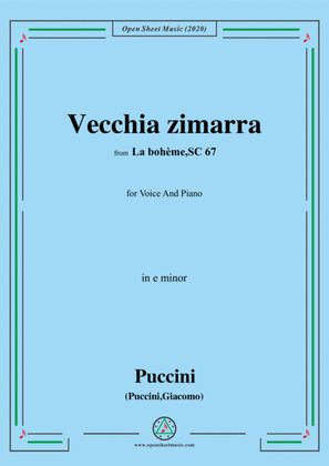 Book cover for Puccini-Vecchia zimarra,in e minor,for Voice and Piano