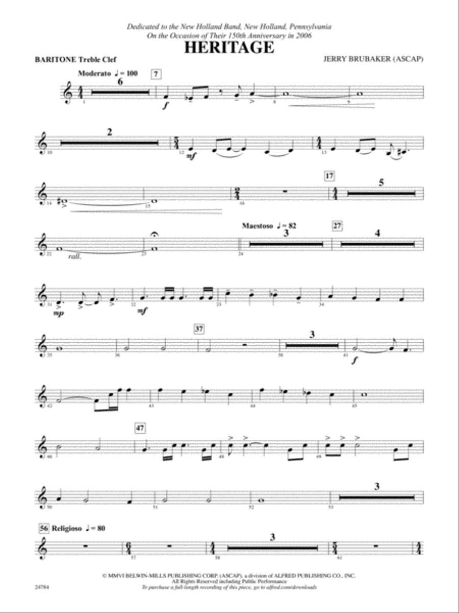 Heritage: Baritone T.C. Concert Band scores gallery preview page 1