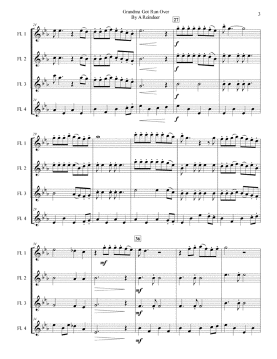 Grandma Got Run Over By A Reindeer Woodwind Quartet scores gallery preview page 4