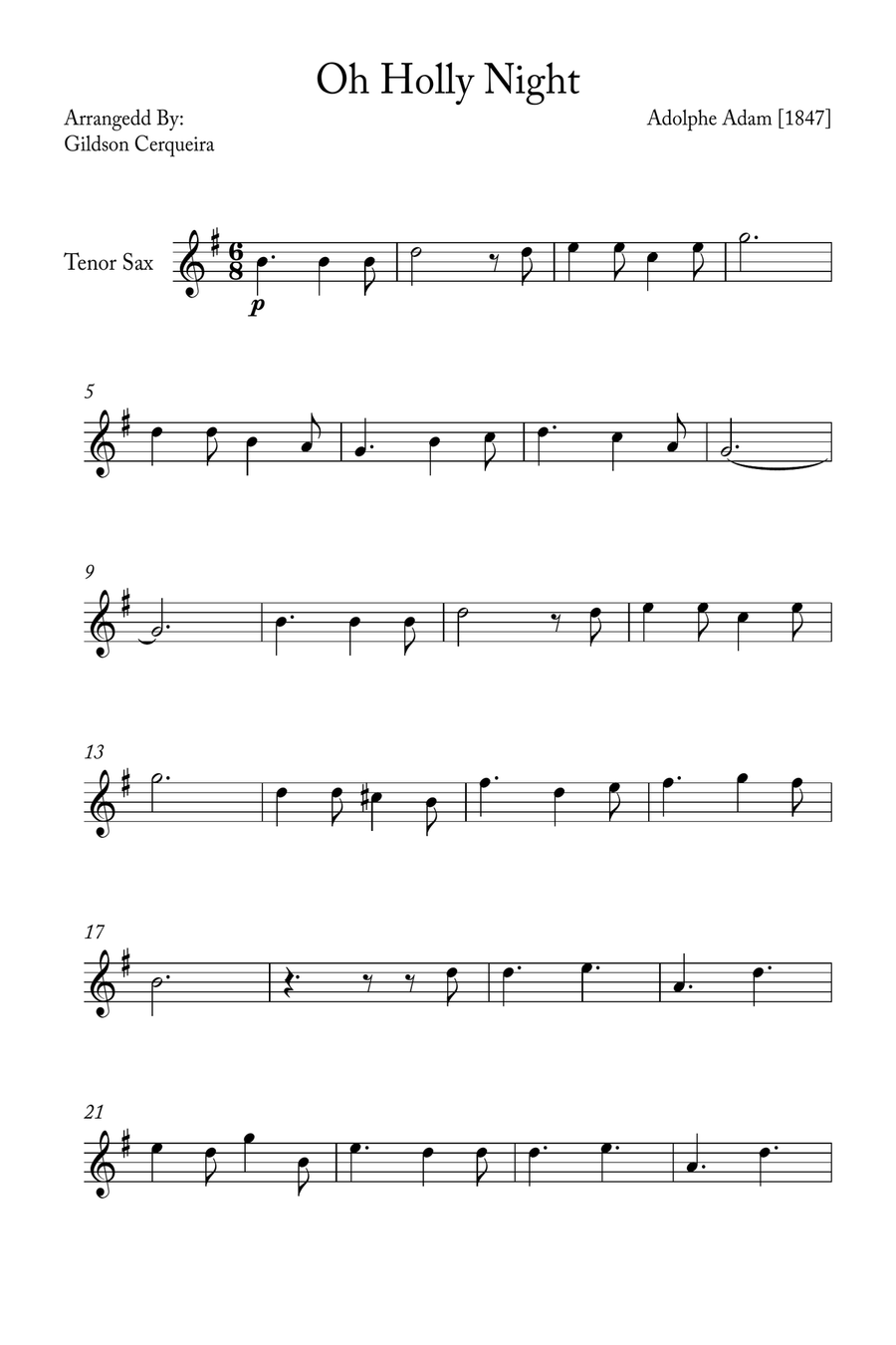 Oh Holy night Tenor Saxophone scores gallery preview page 1