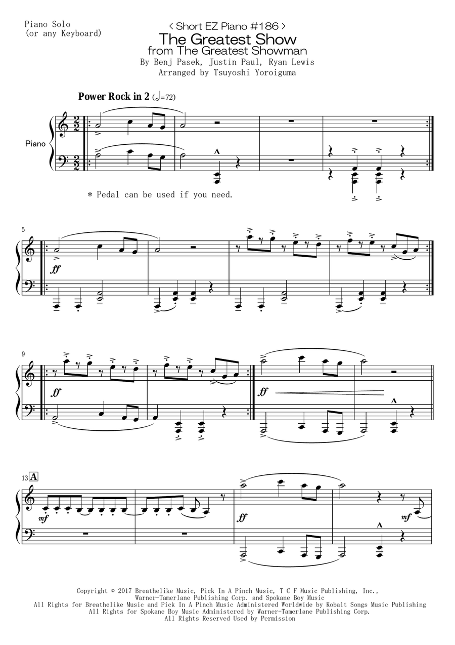 The Greatest Show Easy Piano scores gallery preview page 1