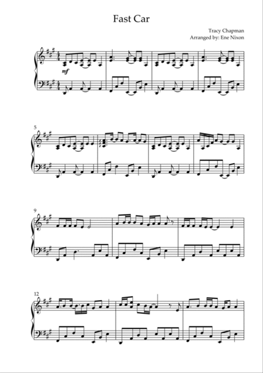 Fast Car Piano Solo scores gallery preview page 2