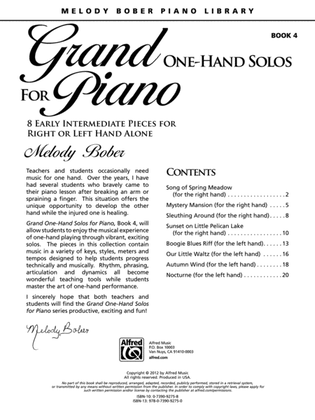 Book cover for Grand One-Hand Solos for Piano, Book 4: 8 Early Intermediate Pieces for Right or Left Hand Alone