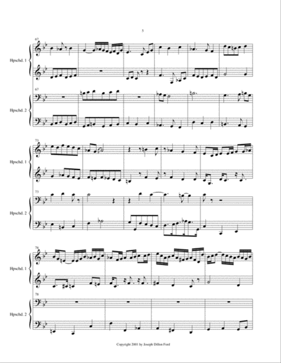 Fuga a quattro voci (4 part fugue) for harpsichord (4 hands and 2 manuals) 4-Part scores gallery preview page 5