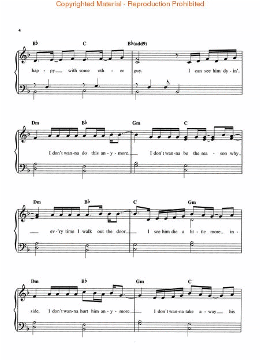 Unfaithful Easy Piano scores gallery preview page 3