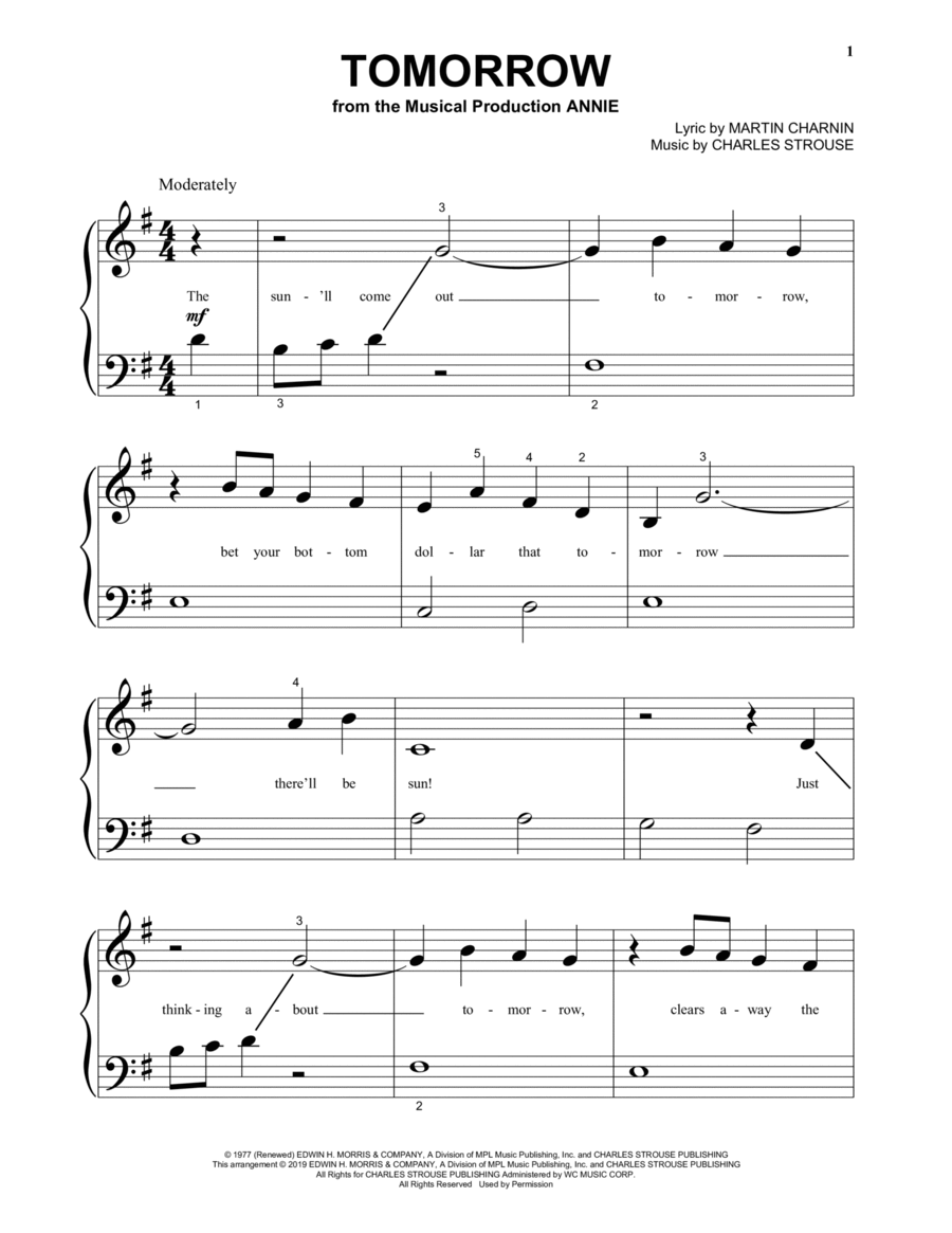 Tomorrow (from Annie) Piano Solo scores gallery preview page 1