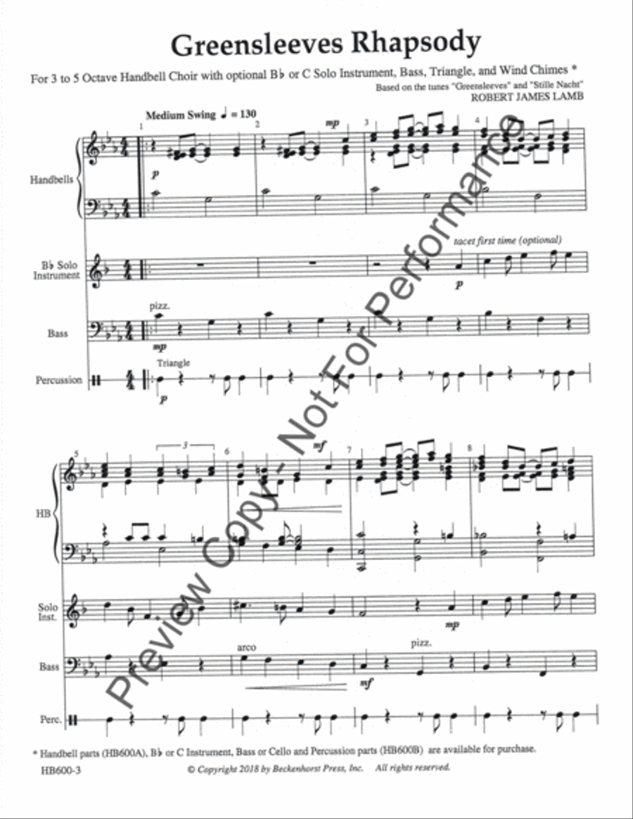 Greensleeves Rhapsody - full score Handbell Choir scores gallery preview page 2