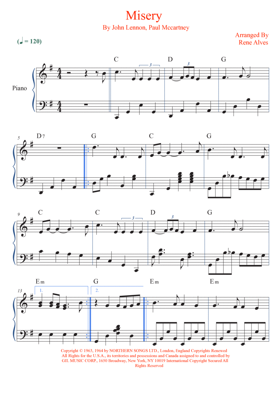 Misery Piano Solo scores gallery preview page 1