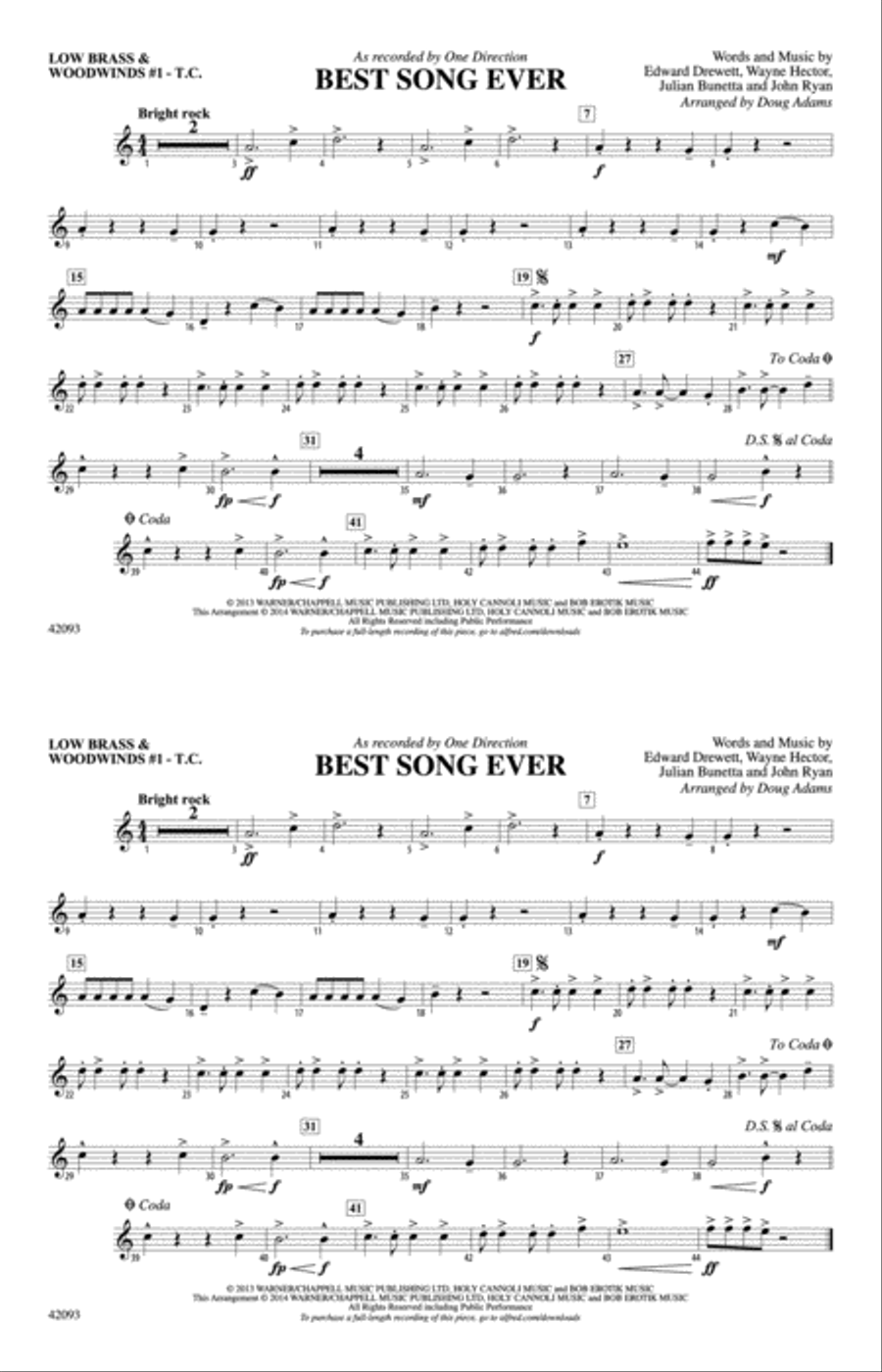 Best Song Ever: Low Brass & Woodwinds #1 - Treble Clef Marching Band scores gallery preview page 1