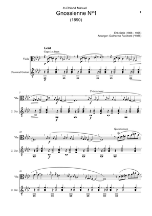 Erik Satie - Gnossienne Nº1. Arrangement for Viola and Classical Guitar. Score and Parts