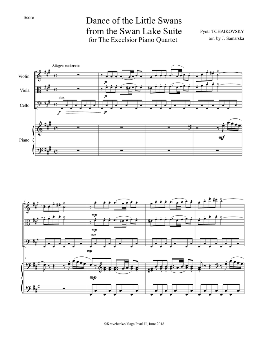 Pyotr Tchaikovsky - Dance of the Little Swans (Swan Lake ballet) arr. for piano quartet (score and p Piano Quartet scores gallery preview page 1