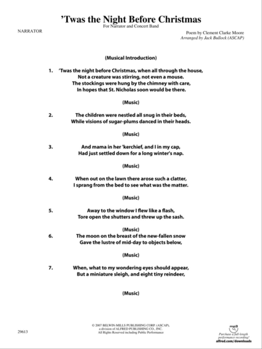 T'was the Night Before Christmas: Narrator Concert Band scores gallery preview page 1