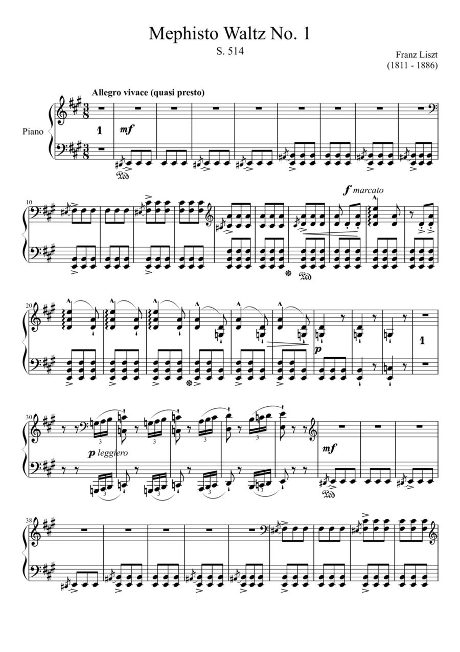 Mephisto Waltz No. 1 S. 514 Piano Solo scores gallery preview page 1