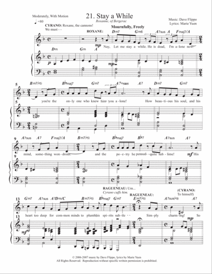 STAY A WHILE - from Roxane, of Bergerac - a full length musical Voice scores gallery preview page 2