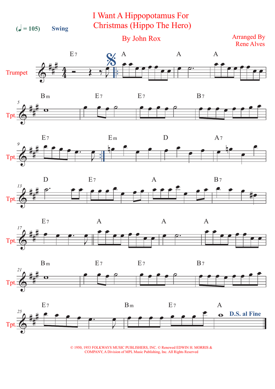 I Want A Hippopotamus For Christmas (Hippo The Hero) B-Flat Trumpet scores gallery preview page 1