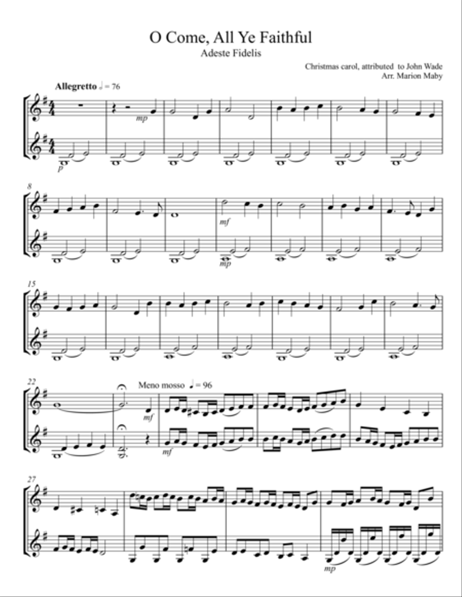 O Come All Ye Faithful violin duet O Come All Ye Faithful violin duet String Duet scores gallery preview page 1